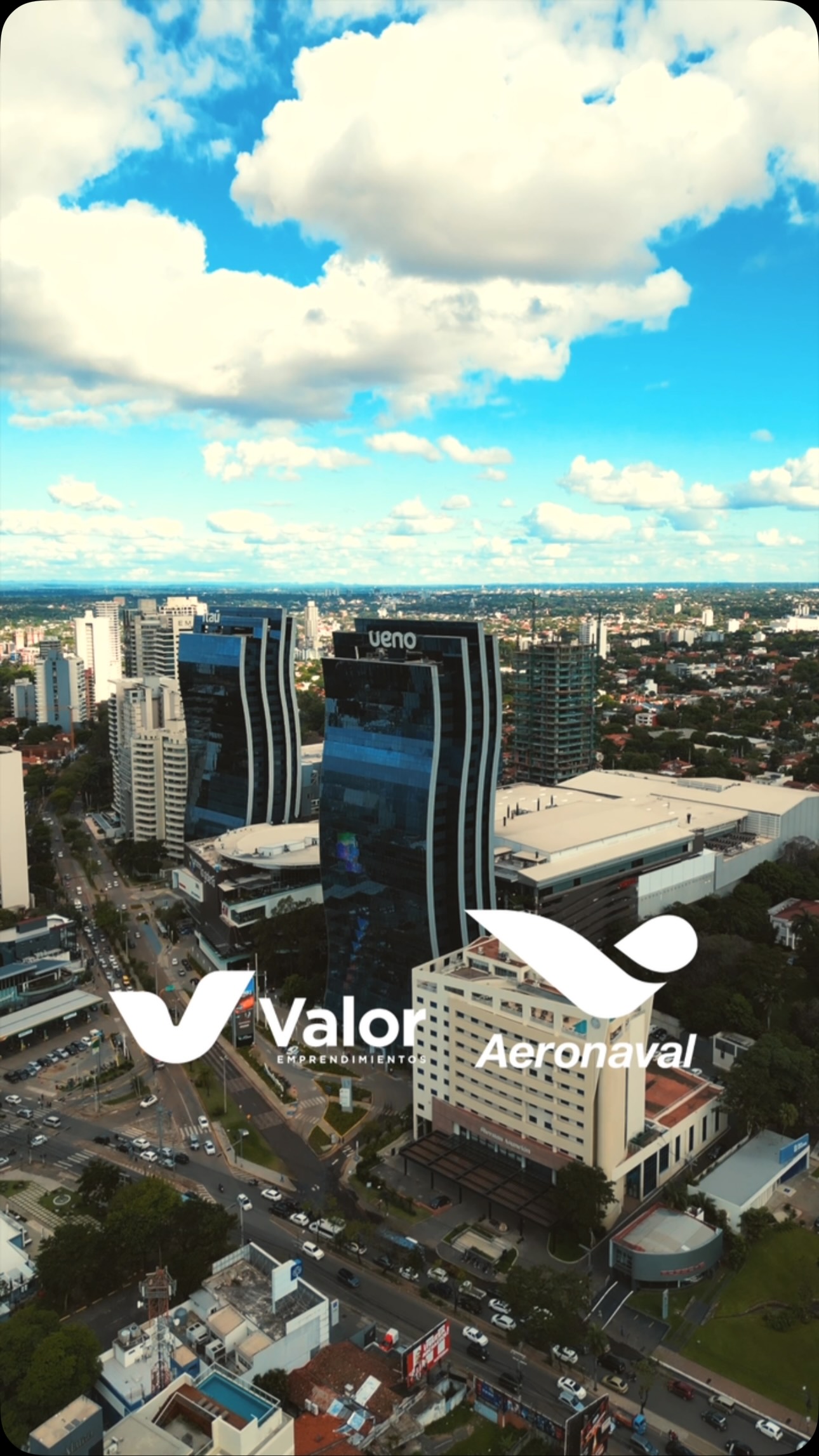 Vista aérea de Asunción con los logos de Aeronaval y Valor Emprendimientos durante el Boat Port Show 2026